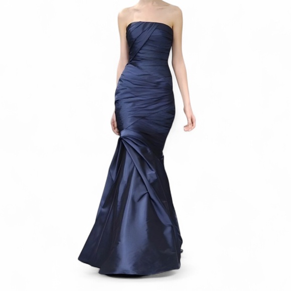 Monique Lhuillier Midnight Blue Strapless Gown - Picture 1 of 6